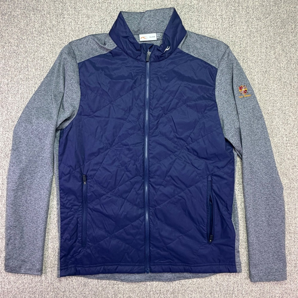 KJUS New Albany Golf Quilted Hybrid Full Zip Jacket Mens Medium Gray Navy NWOT